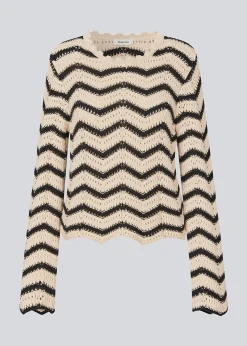 Modström CaryMD o-neck - Summer Sand Thin Black Stripe< Strik & Bluser