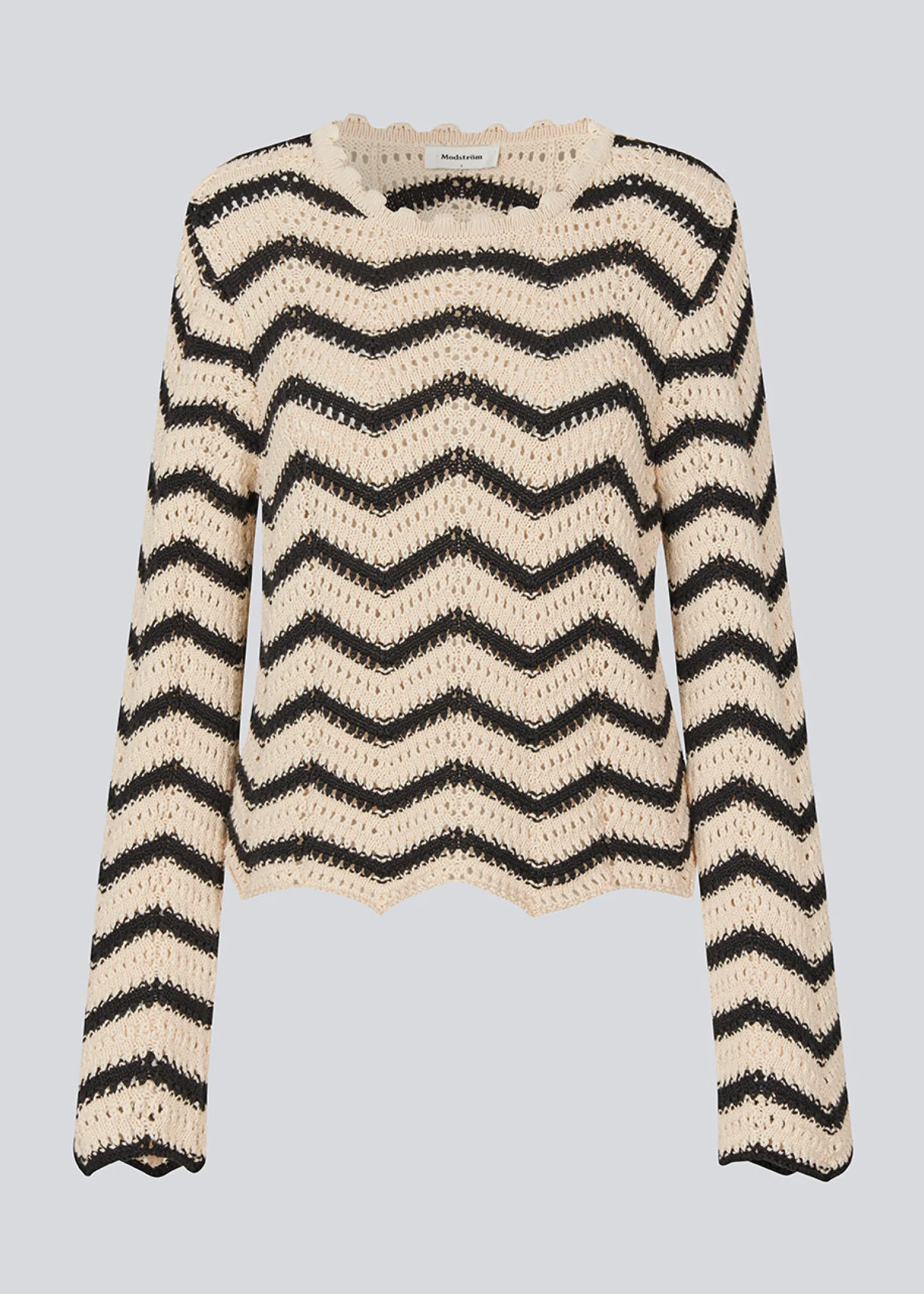 Modström CaryMD o-neck - Summer Sand Thin Black Stripe< Strik & Bluser