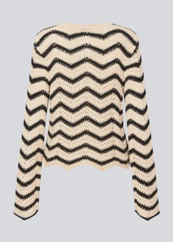Modström CaryMD o-neck - Summer Sand Thin Black Stripe< Strik & Bluser
