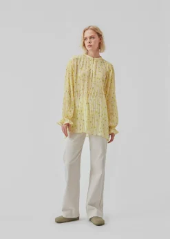 Modström CruzMD print shirt - Aqua yellow flower< Skjorter