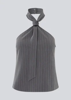 Modström EmiliaMD tie top - Grey Pinstripe< Toppe
