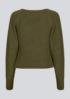 Modström GalenMD short v-neck - Dark Olive< Strik & Bluser