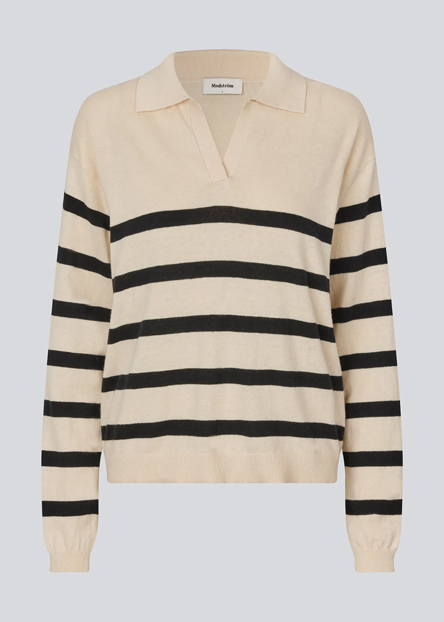 Modström IvoryMD stripe v-neck - Black Summer Sand Stripe< Strik & Bluser