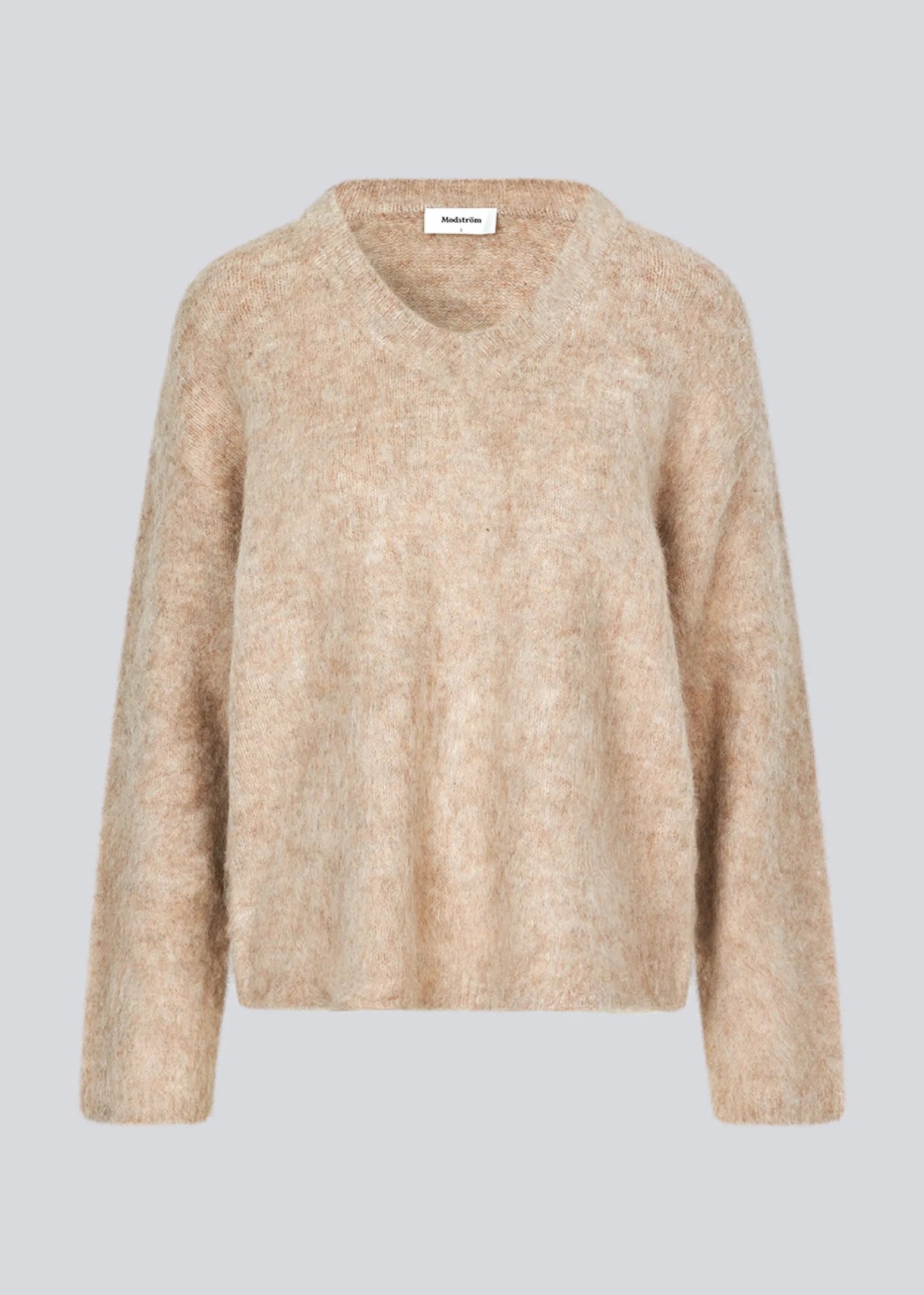 Modström KaneMD v-neck - Beige melange< Strik & Bluser