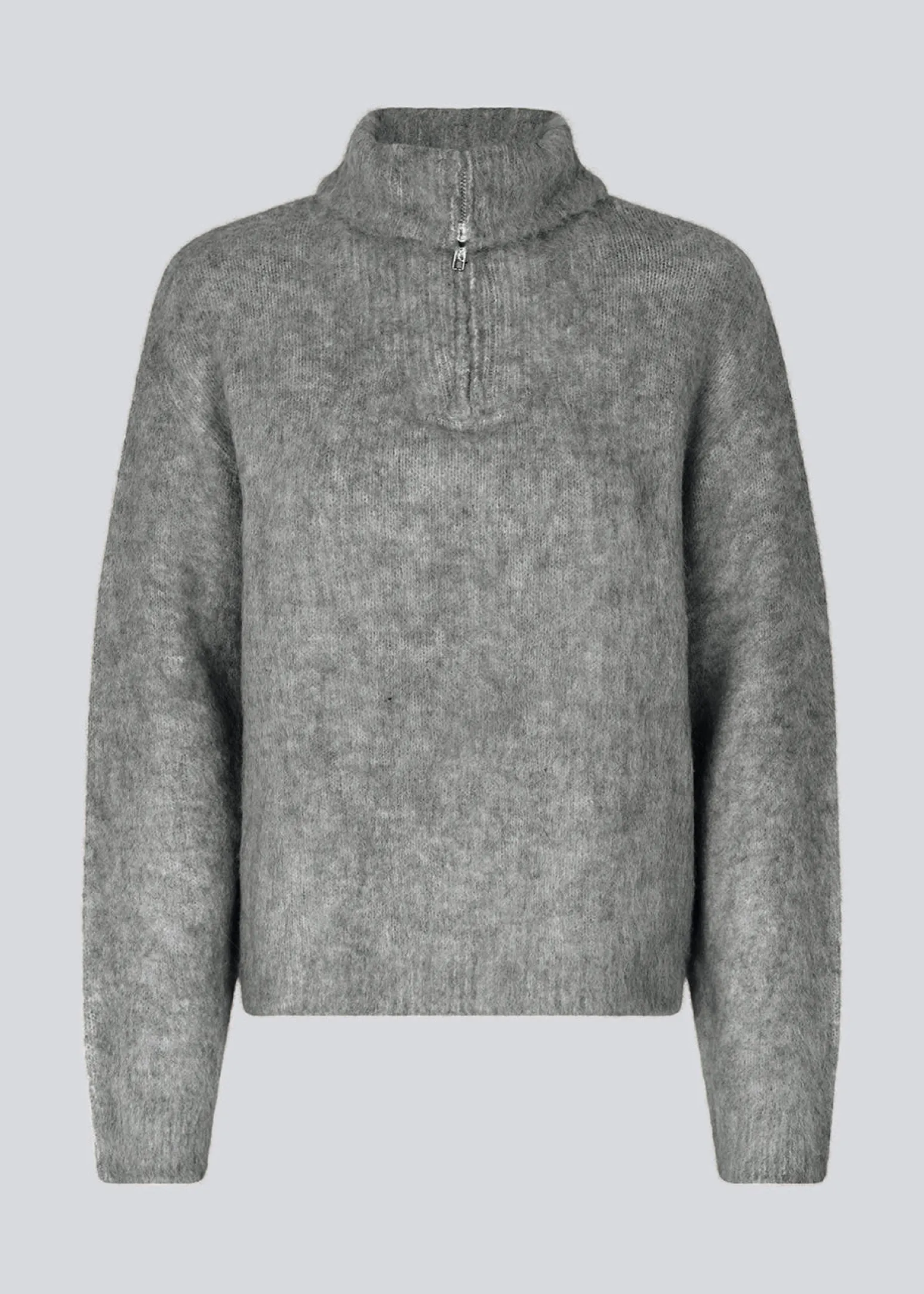 Modström KaneMD zip t-neck - Dark Grey Melange< Strik & Bluser