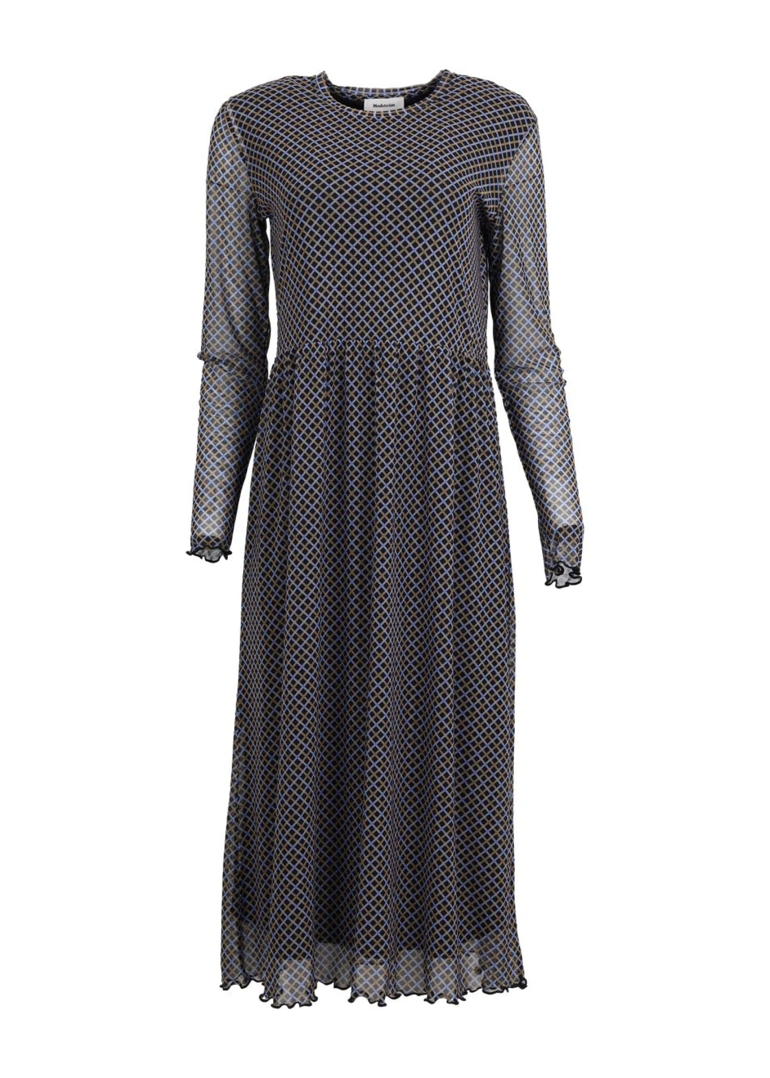 Modström Preloved Fairy print dress, varen er en brugt style - Blue Camel Check< Preloved