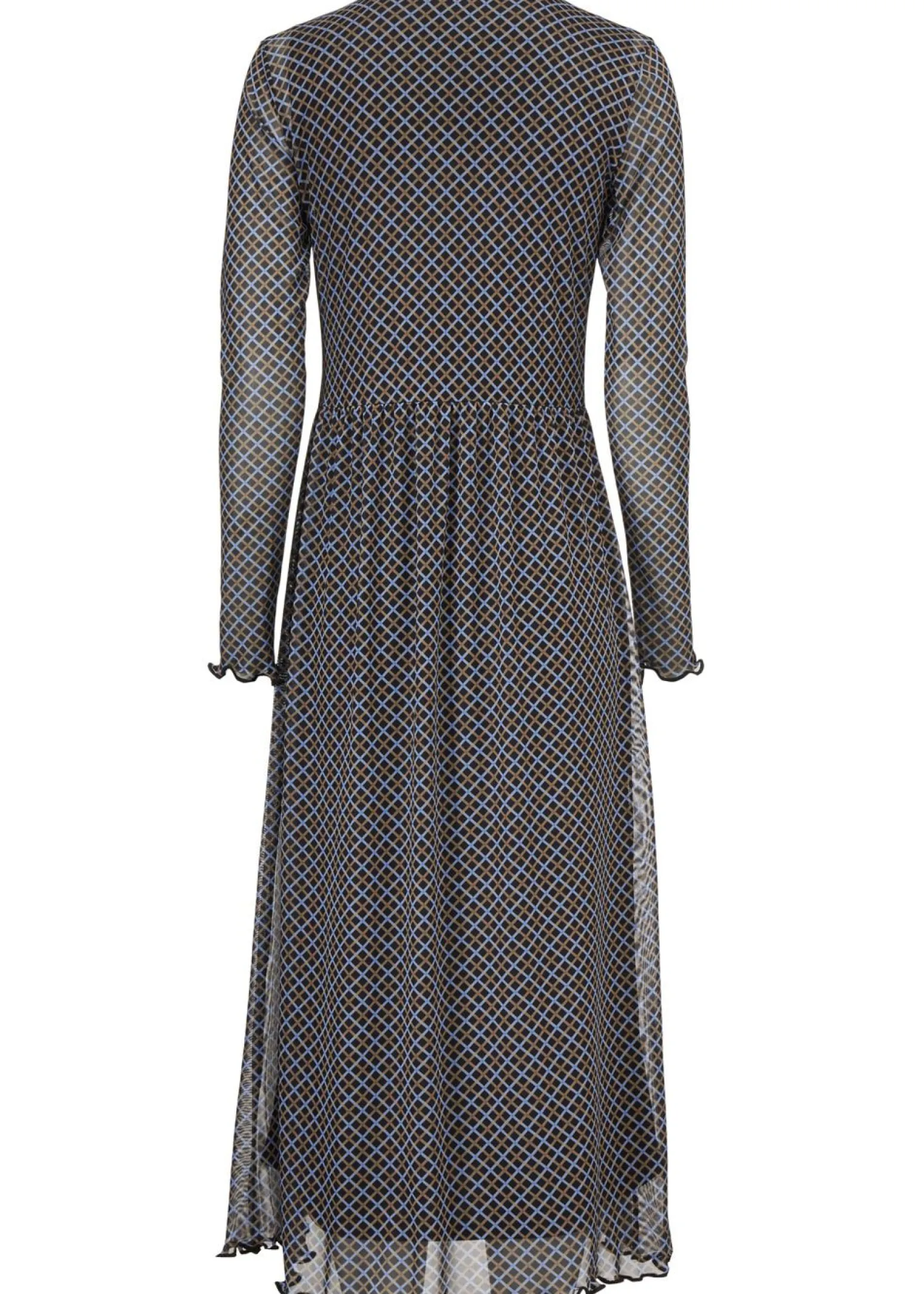Modström Preloved Fairy print dress, varen er en brugt style - Blue Camel Check< Preloved
